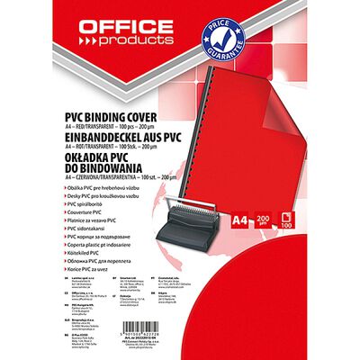 Office Products Okładki do bindowania PVC, A4, 200mikr., 100szt., czerwone transparentne [BIURO]