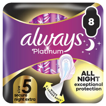 Always Podpaski Ze Skrzydełkami Platinum Secure Night Extra 8 szt.