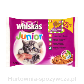 *Whiskas Junior W Sosie Z Drobiem Z Jagnięciną Z Kaczką Z Królikiem Karma Pełnoporcjowa 4 X 100 G