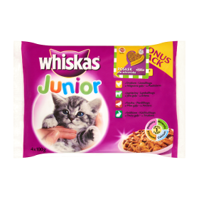 Whiskas Junior W Sosie Z Drobiem Z Jagnięciną Z Kaczką Z Królikiem Karma Pełnoporcjowa 4 X 100 G