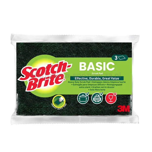 Zmywak do szorowania SCOTCH BRITE Basic, włóknina, 3 szt., zielony