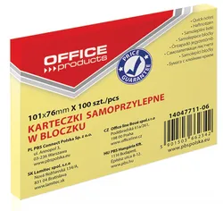 Bloczek Samoprzylepny Office Products, 101X76Mm, 1X100 Kart., Pastel, Jasnożółty
