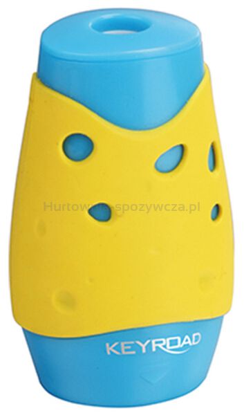 Temperówka KEYROAD Cheese, plastikowa, podwójna, z pojemnikiem, pakowane na displayu, mix kolorów - 5