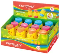 Temperówka KEYROAD Cheese, plastikowa, podwójna, z pojemnikiem, pakowane na displayu, mix kolorów - 2