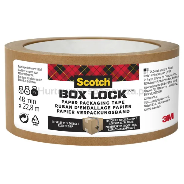 Scotch Taśma pakowaBox Lock, Papierowa, 48Mm X 22,8M, 1Szt., Brązowa