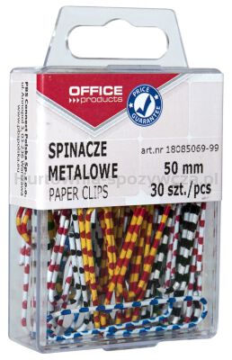 Spinacze metalowe OFFICE PRODUCTS Zebra, powlekane, 50mm, w pudełku, 30szt., mix kolorów