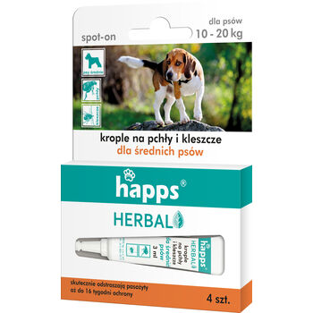 Happs Herbal Krople Na Pchły I Kleszcze Dla Średnich Psów 10 - 20Kg (4 Szt.)