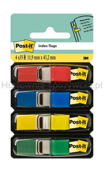 Post-It Zakładki indeksujące (683-4), PP, 11,9x43,1mm, 4x35 kart., mix kolorów 