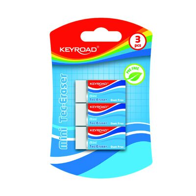 Keyroad Gumka do ścierania Tec-Eraser, mini, techniczna, 3 szt., blister, biała [BIURO]