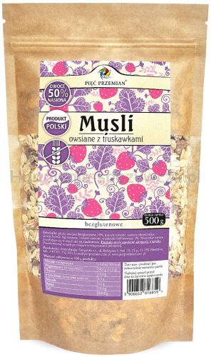 Musli Owsiane Truskawkowe Bez Dodatku Cukrów Bezglutenowe 500 G - Pięć Przemian [BIO]