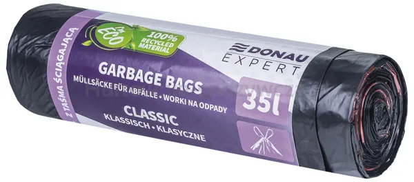 Worki na odpady DONAU EXPERT, klasyczne, LDPE, z taśmą, 35l, 15 szt., czarne