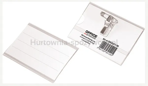 Identyfikator Office Products, Z Klipsem I Agrafką, Otwór Z Boku, Miękki, Transparentny