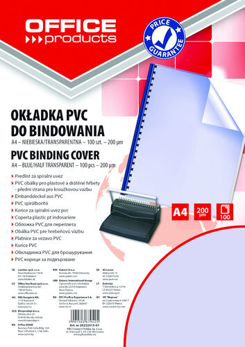 Office Products Okładki do bindowania PVC, A4, 200mikr., 100szt., niebieskie transparentne [BIURO]