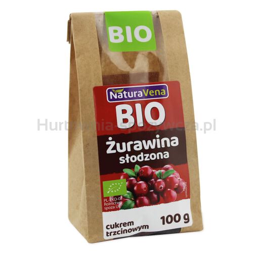 Żurawina Słodzona Cukrem Trzcinowym Bio 100 G - Naturavena [BIO]