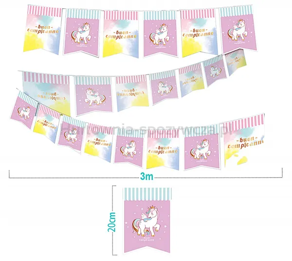 Girlanda PARTY GO Unicorn, 3m, różowa