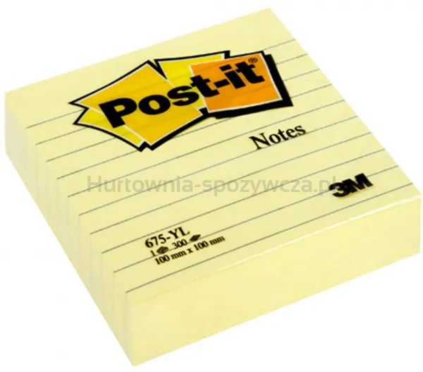 Karteczki samoprzylepne POST-IT® w linie (675-YL), 100x100mm, 1x300 kart., żółte