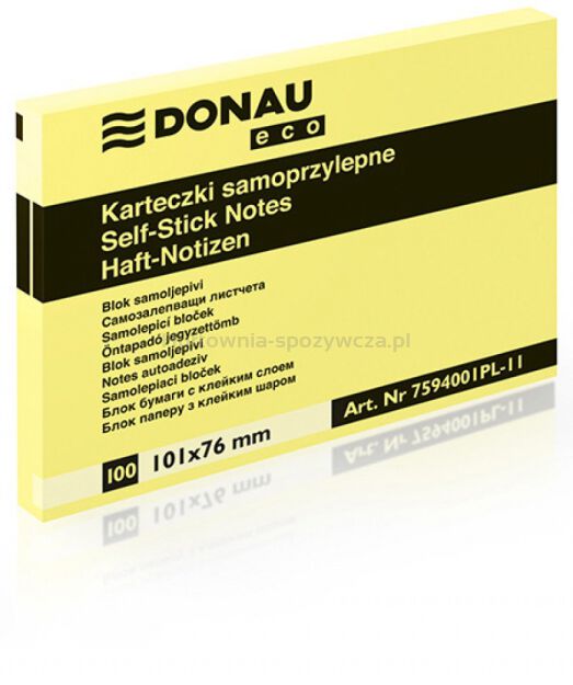 Donau Bloczek Samoprzylepny Eco, 101x76mm, 1x100 kart., jasnożółty [BIURO]