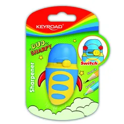 Temperówka Plastikowa Keyroad Duo Sharpy, Wielofunkcyjna, Pojedyncza, Z Pojemnikiem, Blister, Mix Kolorów