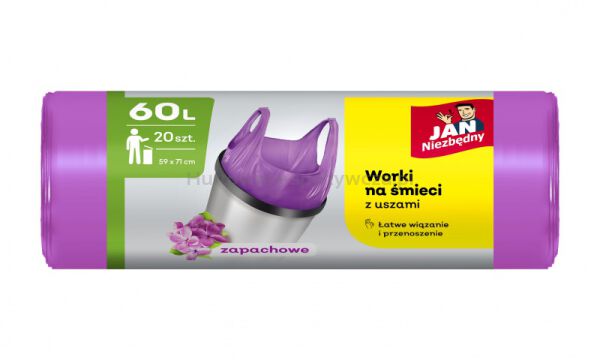 Worki na śmieci JAN NIEZBĘDNY, HDPE, t-shirt, 60l, 20szt., fioletowe - 2