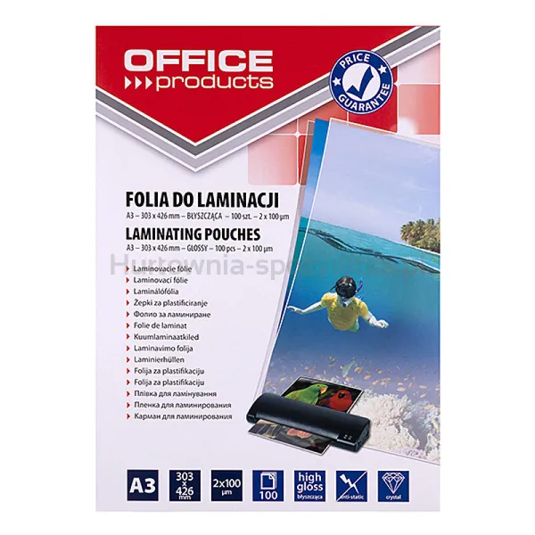 Office Products Folia Do Laminowania, A3, 2x100mikr., błyszcząca, 100szt., transparentna 