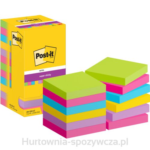 Bloczek Samoprzylepny Post-It Super Sticky, 76X76Mm, 12X90 Kart., Mix Kolorów 