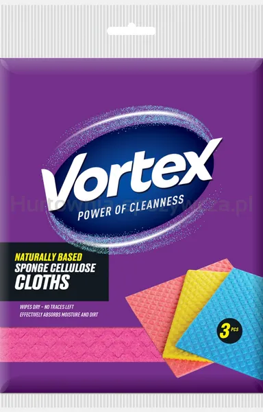 Ściereczki gąbkowe VORTEX, celuloza, 3 szt., mix kolorów