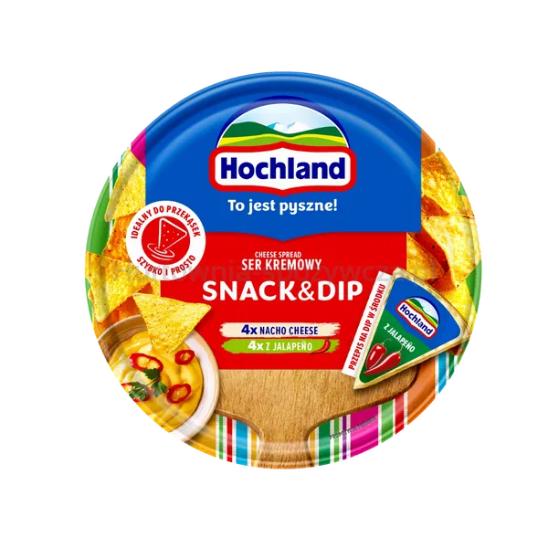 Hochland Snack&Dip. Ser kremowy topiony w trójkącikach na kanapkę lub do przygotowania przekąsek 140g