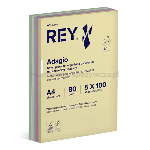 Rey Adagio Papier ksero A4, 80gsm, mix kolorów pastel, *RYADA080X905 R200, 5x100 ark. 