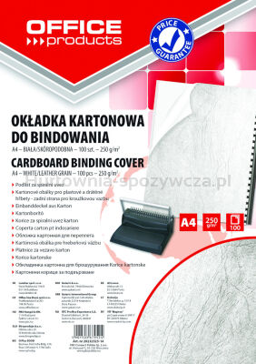 Office Products Okładki do bindowania karton, A4, 250gsm, skóropodobne, 100szt., białe [BIURO]