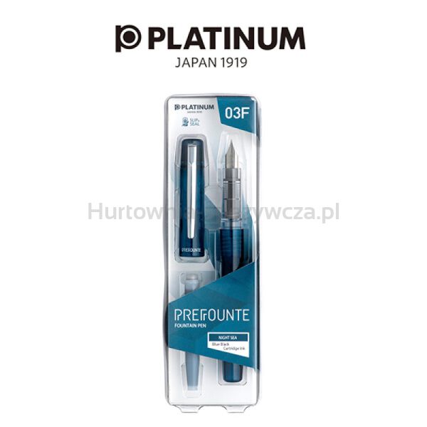 Platinum Pióro wieczne Prefounte Night Sea, F, w plastikowym opakowaniu, na blistrze, niebieskie  - 3