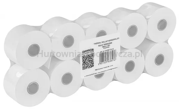 Rolki termiczne OFFICE PRODUCTS, 28mm x 25m, gr. 48 +/- 6, 10 szt., białe