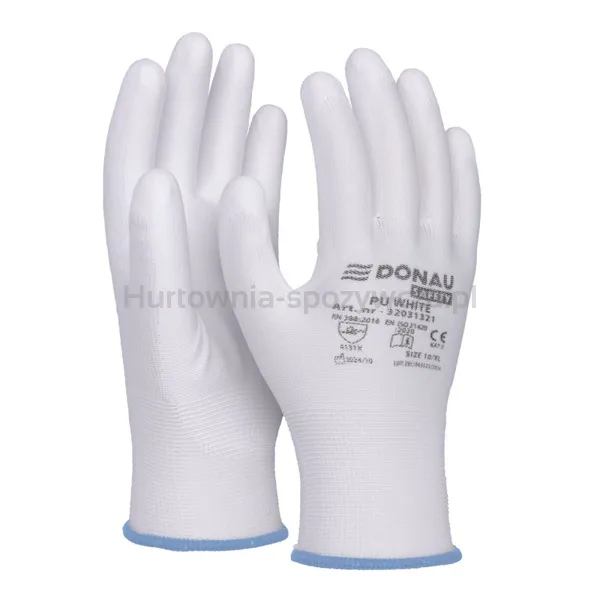 Donau Rękawice Safety Pu White, Kat. Ii, Rozm. 9, Białe