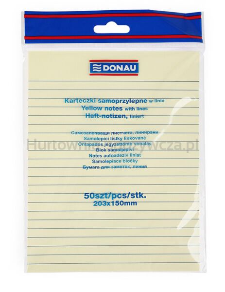 Donau Bloczek Samoprzylepny 150x203mm, w linię, 1x50 kart., 75gsm, żółty 