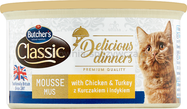 Butcher's Delicious Dinners Cat Z Kurczakiem I Indykiem Mus 85G