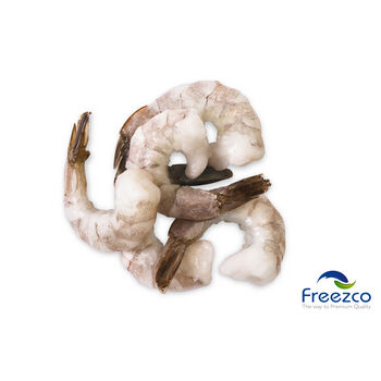 FREEZCO Krewetki białe Vannamei surowe, obrane, z ogonkiem 31-40pcs/lb worek 0,75kg/1kg, 25% glazury, mrożone IQF