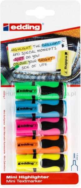 Edding Mini zakreślacz e-7/5 BL 1-3mm, 5 szt., blister, mix kolorów 