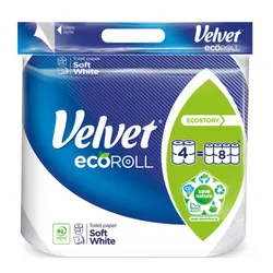 Velvet Papier Toaletowy Delikatnie Biały, Ecoroll, 3-warstwowy, 300 listków, 4szt., biały