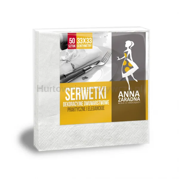 Serwetki Anna Zaradna, Dwuwarstwowe, Składane, 33X33Cm, 50 Szt., Białe, Biały