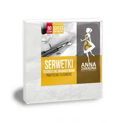 Serwetki Anna Zaradna, Dwuwarstwowe, Składane, 33X33Cm, 50 Szt., Białe, Biały