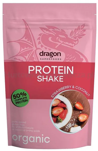 Shake proteinowy truskawka i kokos, 50% białka z amino kwasami, z erytrytolem, bezglutenowy BIO 450 g