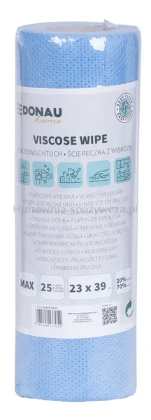Ścierka DONAU HOME, z wiskozą 70%, rolka, max, 23x39cm, 25 listków, niebieska