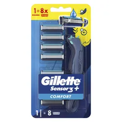 Gillette Sensor 3+ Comfort Maszynka do golenia dla mężczyzn ergonomiczna rączka, 8 ostrzy wymiennych