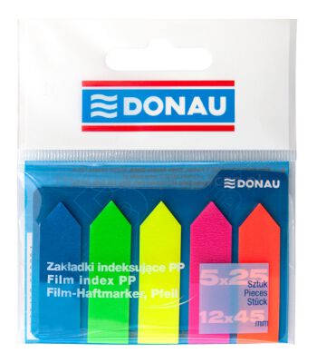 Donau Zakładki indeksujące PP, 12x45mm, strzałka, 5x25 kart., mix kolorów [BIURO]