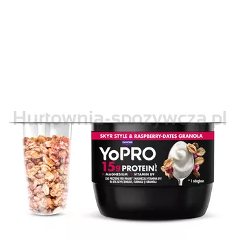 YoPRO Mix&crunch Jogurt typu skyr z granolą z malinami i daktylami 132 g