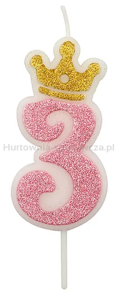 Świeczka PARTY GO, cyfra 3, 6,8cm, różowa
