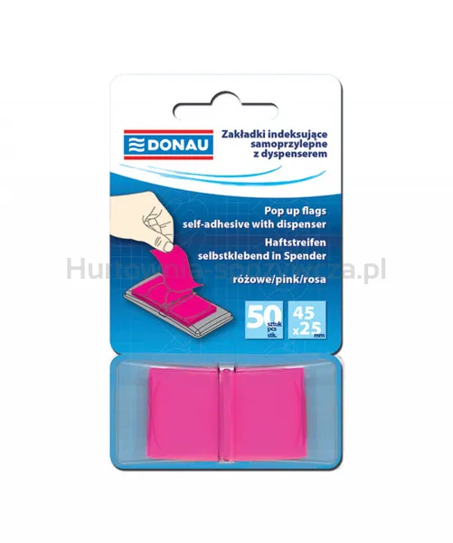 Donau Zakładki indeksujące PP, 25x45mm, 1x50 kart., różowe 