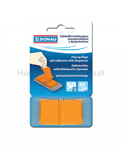 Donau Zakładki indeksujące PP, 25x45mm, 1x50 kart., pomarańczowe 