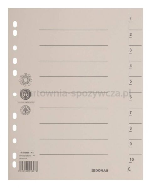 Przekładka DONAU, karton, A4, 235x300mm, 1-10, 1 karta, jasnobrązowa