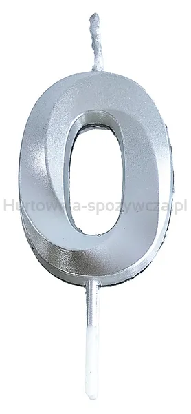 Świeczka PARTY GO, cyfra 0, 4,8cm, srebrna