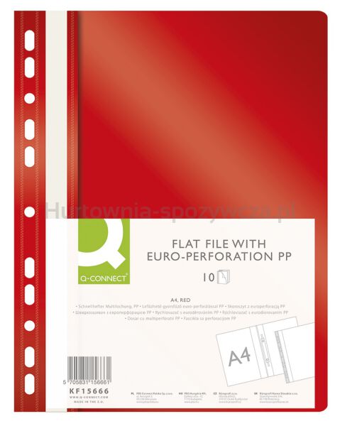 Q-Connect Skoroszyt, PP, A4, standard, 120/170mikr., wpinany, czerwony 